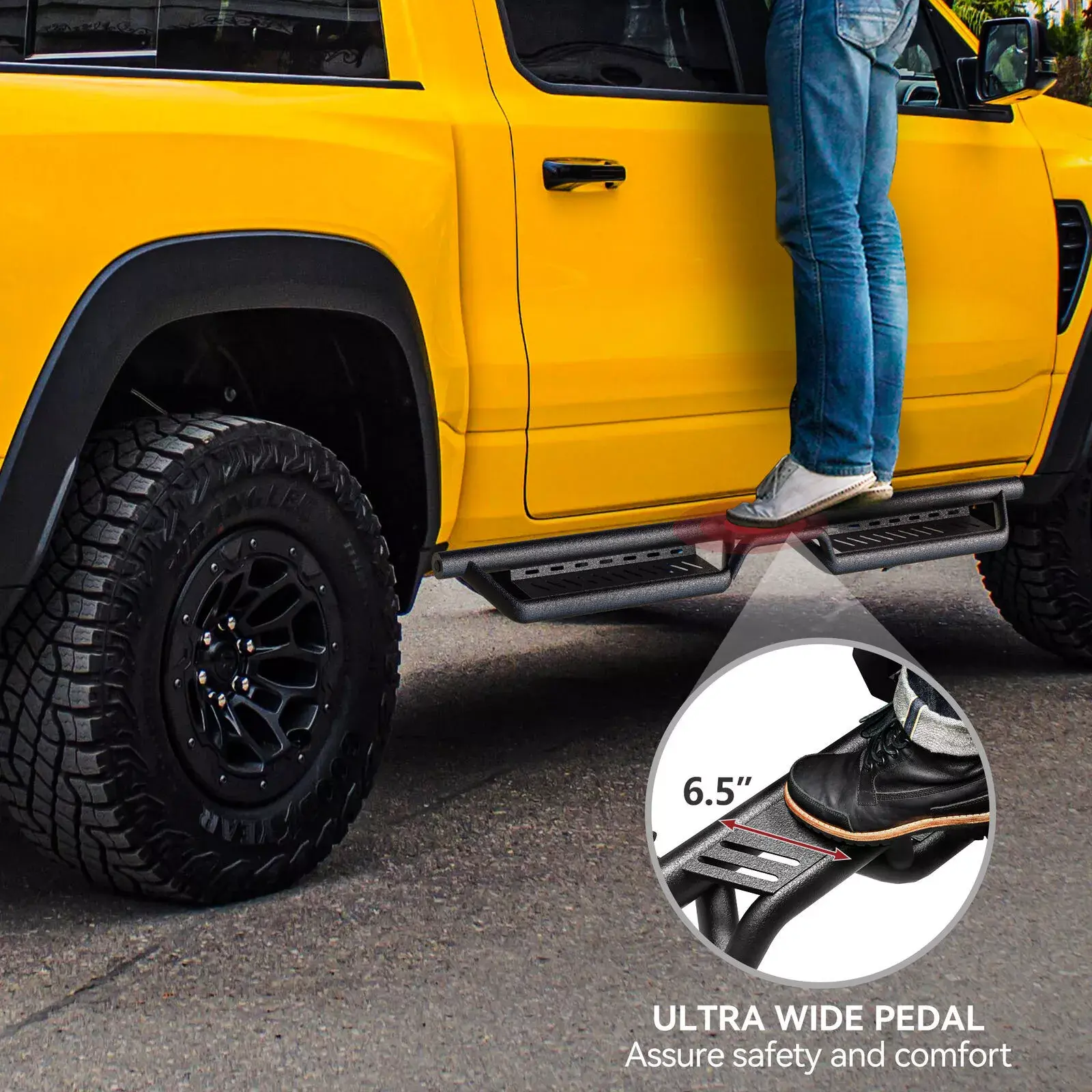OEDRO Running Boards & Side Steps Compatible with Chevy Colorado/GMC Canyon Crew Cab, Black Powder Coated Nerf Bar with Two-Stair Power