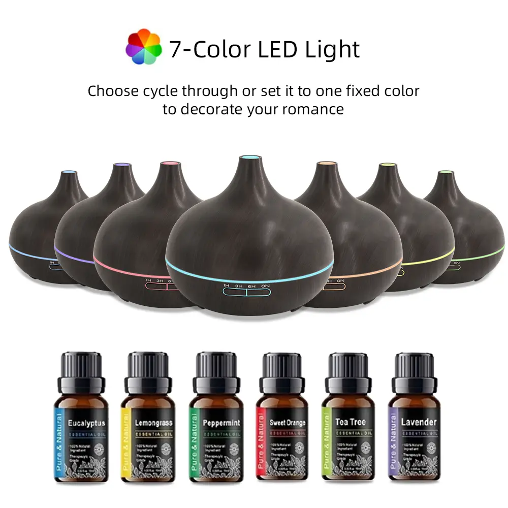 Extra Large 550ml Essential Oil Diffuser More Runtime, More Benefits! Wood Grain Design, Remote, 7 Color LED, 6 Oils Better Than Small Diffusers for