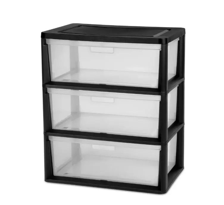 3-Tier Black Plastic Storage Tower – 3 Removable Clear Bins, No-Tool Assembly