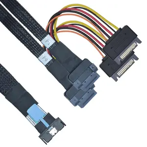 PCIe 5.0 MCIO x8 to 2 EDSFF E1 E3 Cable for E1.S E1.L E3.S E3.L SSD with 15P Power, 2.1feet (65 cm)