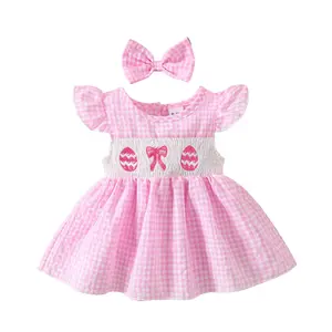 Baby Girl Romper Dress Fly Sleeve Frill Bow Letter Embroidered Floral/Plaid Dresses Infant Newborn Girls Outfit Summer