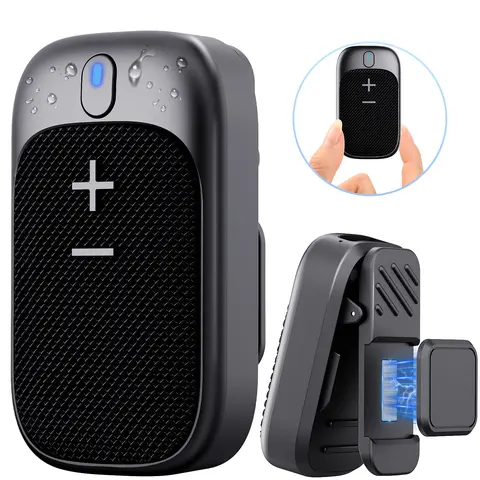 Wearable Bluetooth 5.3 Wireless Speaker - Compact 2.3oz Plastic Audio Device with Built-in Magnet, Magnet Clip & Go, IPX5 Waterproof, 5-Hour Rechargeable Battery, Control Buttons, Speakerphone, Microphone for Outdoor, Workout Hands-Free Design