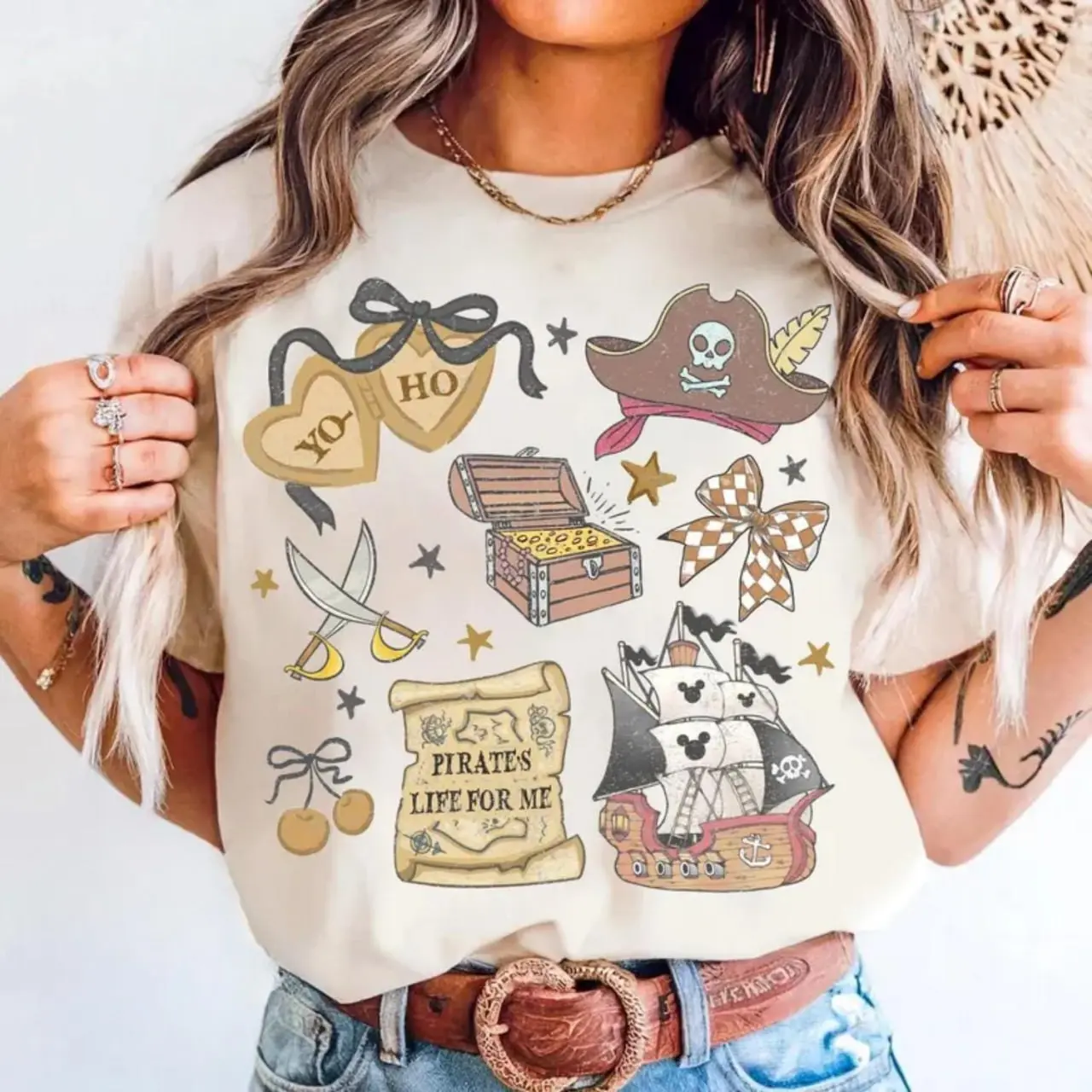 youth and adult Retro Coquette Bows Piratesss shirt, Yo Ho A Pirate's Life for Me,Pirates Of The Carib Magic Kingdom Family 2025 Trip Gift,
