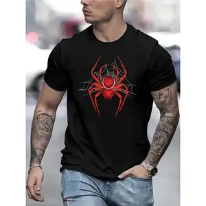 #TikTokShopRestock  Plus Size Cotton Tee with Striking Red Spider Web Print - Comfortable & Breathable Crewneck T-Shirt for All Seasons, Ideal for Casual Wear & Outdoor Activities