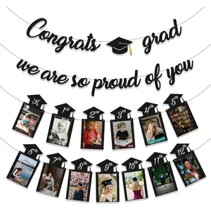 Graduation Decorations Class of 2025 Party Supplies - Congrats Grad, We are So Proud of You Banner and K-12th Grade Graduation Photo Banner (Pre-Strung)