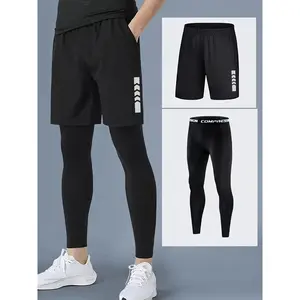 Two-pieceSetofMen'sSportsRunningTrainingFitnessShortsandLongsBasketballBottomCompressionQuick-DryingTights