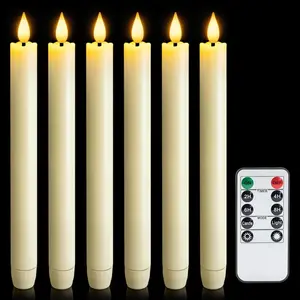 6 Pcs Flameless Taper Candles with Remote Timer Dimmer, 9.6 inches Ivory Plastic LED Candlesticks, Battery Operated LED Candles, for Indoor Home Wedd,