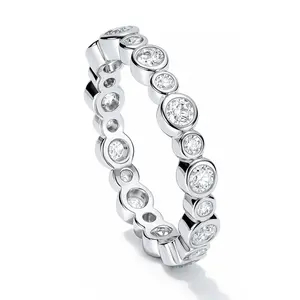 BERRICLE Sterling Silver Bubble Rings Stackable Eternity Band Ring for Women, Bezel Set Round Cut Cubic Zirconia CZ