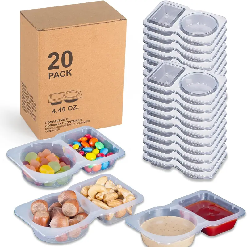 Reusable Snack Containers with Lids, Double Compartment Plastic Snack Pack Containers Portion Control Meal Prep Snack Boxes BPA Free 20 Sets for Work Travel School