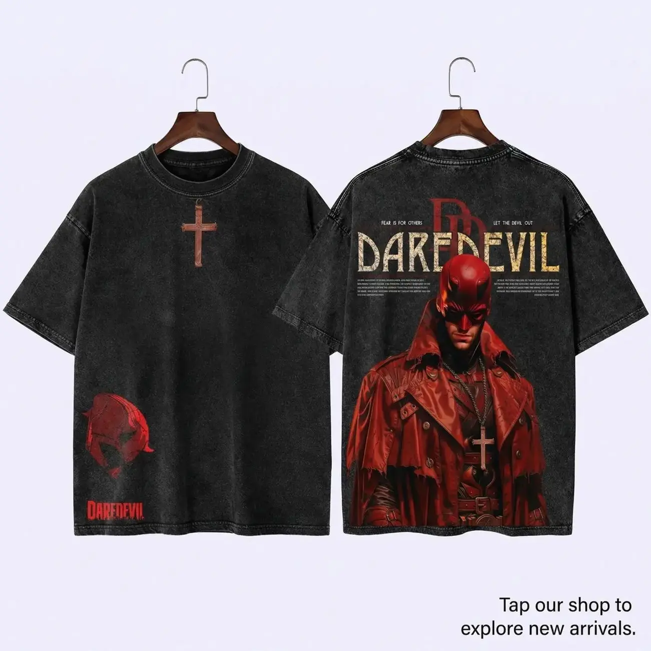 Daredevil Vintage Acid Washed Graphic Oversized Cotton Tshirt Menswear Streetwear Crewneck Hell's Kitchen Hero Apparel - Available in Hoodie, Sweatshirt & Tanktop 12Y