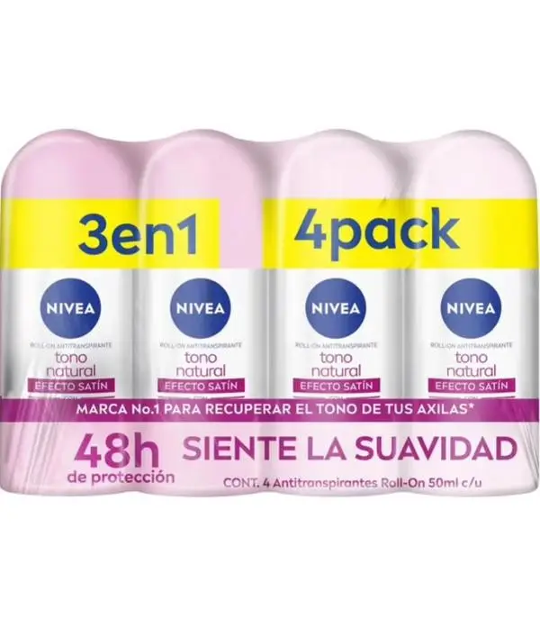 NIVEA Tono Natural 4 pack All Day Protection Antiperspirant Roll On Alcohol Free Body Care Deodorant Unisex Comfort Natural Effect Vitamin