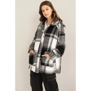 From You Fuzzy Mohair-Like Plaid Oversized Jacket