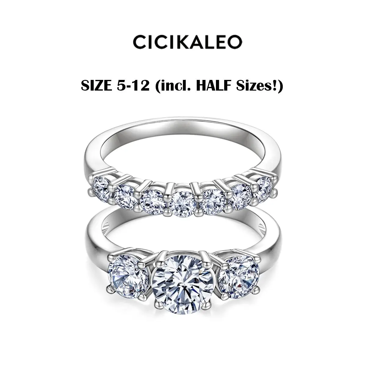 CICIKALEO 1CT Moissanite Rings for Women 3-Stone Stackable Sets Lab-Created 18K Gold Plated Wedding Band Engagement Promise Gift for Her R1 #Summervibes
