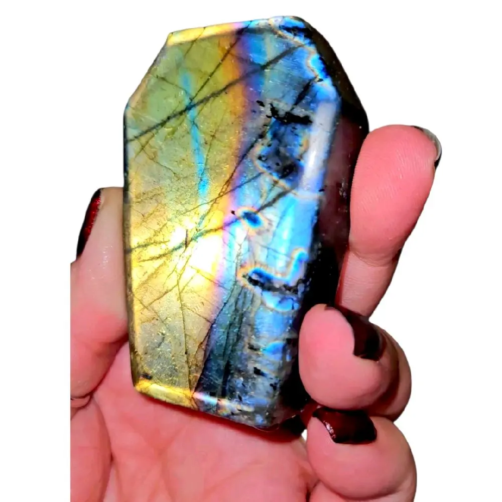 Large Super Flashy Labradorite Coffin Carving- Halloween Crystal Carvings