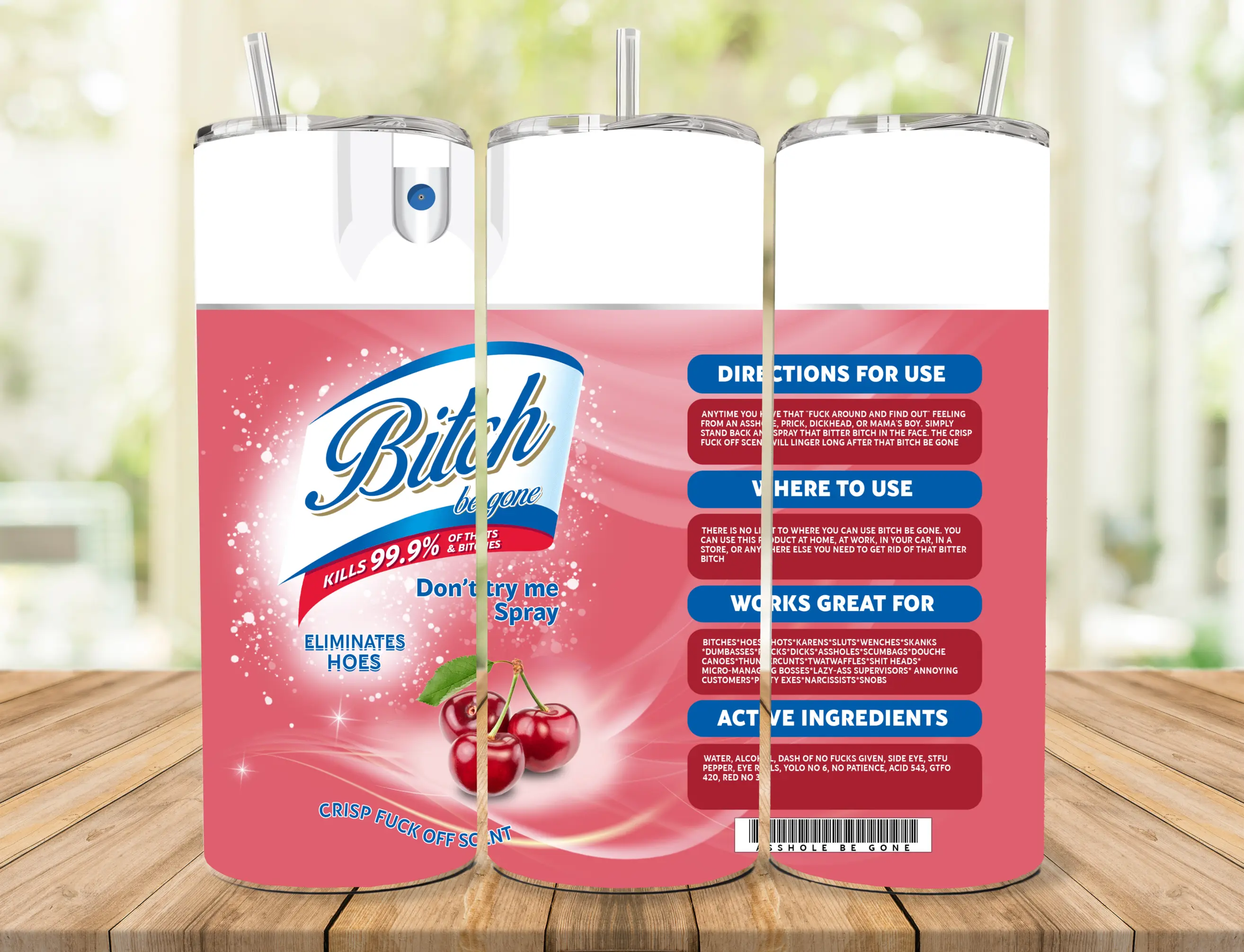 B***h Be Gone 20oz. Skinny Tumbler Cup, Stainless Steel with Metal Straw, Lid, and Straw Cleaner Bottle Drinkware