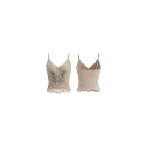TCH rhinestone wing lace camisole vest for women in summer 2026, slim fit with chest cushion, beautiful back and inner top