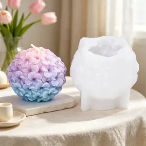 Hydrangea Flower Ball Silicone Candle Mold, Petal Sphere Soap Resin Craft Reusable Frangipani Mold DIY 3D Floral Aromatherapy Candle Making Mold Home Decor Handmade Crafts