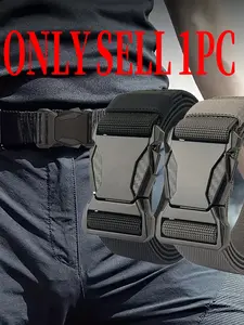 Men's Nylon Waist Belt with Plastic Automatic Buckle, Single Hand Operation, Outdoor Sports Wearable Waistband, 1pc