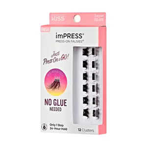 Impress Falsies Pre-Glued False Eyelashes Minipack - Elegant | 12 Lash Clusters, 12mm-14mm