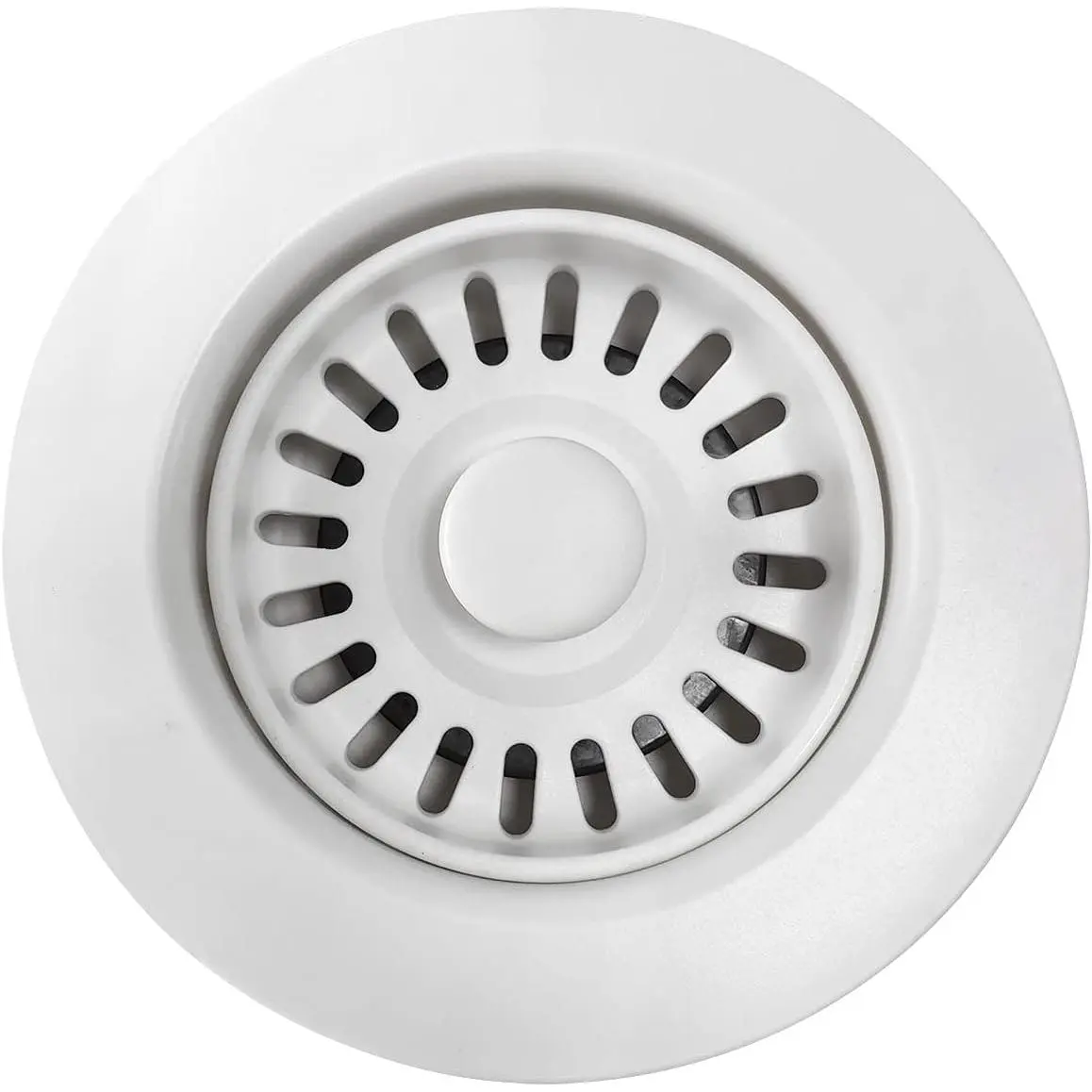 White Polymer Drain Kitchen Sink Drain Assembly with Removable Basket Strainer and Rubber Stopper for 3.5-Inch Drain Openings, Matching Color of Granite Sinks