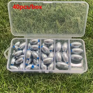 40pcs Alloy Hollow Olive Shape Fishing Sinkers, 4g/6g/8g/10g/12g Carbon Steel Egg-Shaped Sinkers, Fishing Gear Accessories, Fishing Box