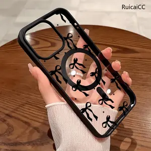 RuicaiCC Premium Magnetic Phone Cases for iPhone 11-17 Pro Max Black Bow y2k Cased MagSafe Ready Anti-Fall Springtok Ultra-Thin TPU Protection Aesthetic Cover