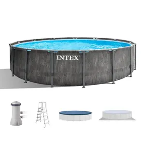 Intex Greywood Prism Frame 15'x48" Round Above Ground Outdoor Swimming Pool Set