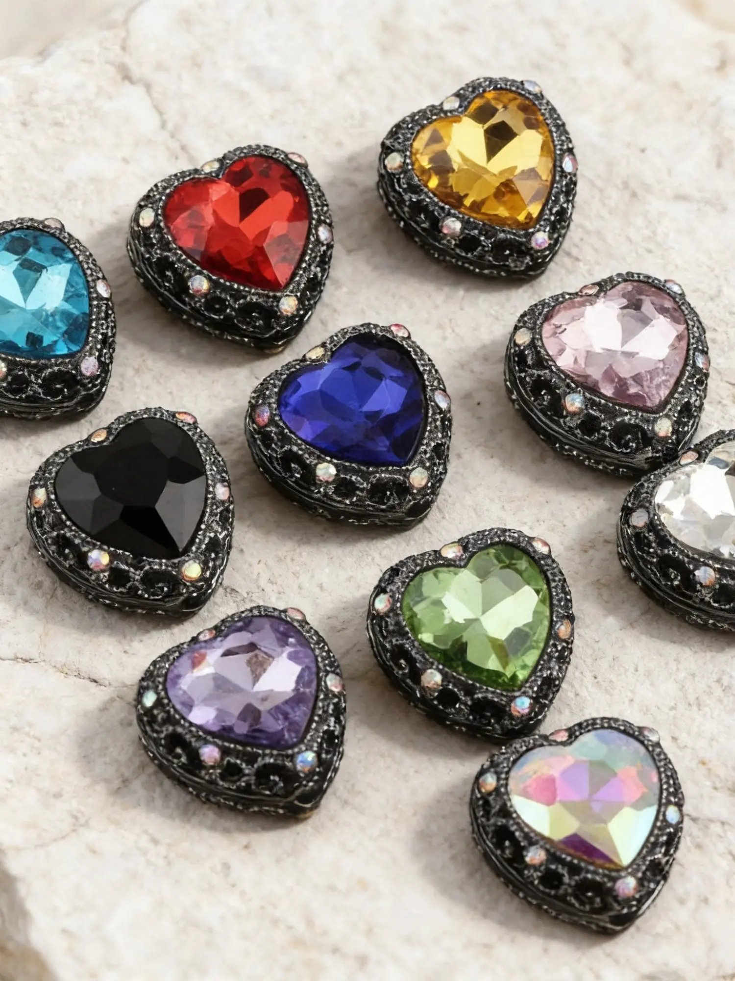 10/20 Counts, Heart Oval Shapes Metal Base set with Bling Artificial Gem Beads Kit for Pens, Crafts, Jewelry Making, Beading Making - Rhinestone Focal Beads for Beaded Pens, Bracelets - Bling Chunky Glitter for DIY Supplies, DIY Kits