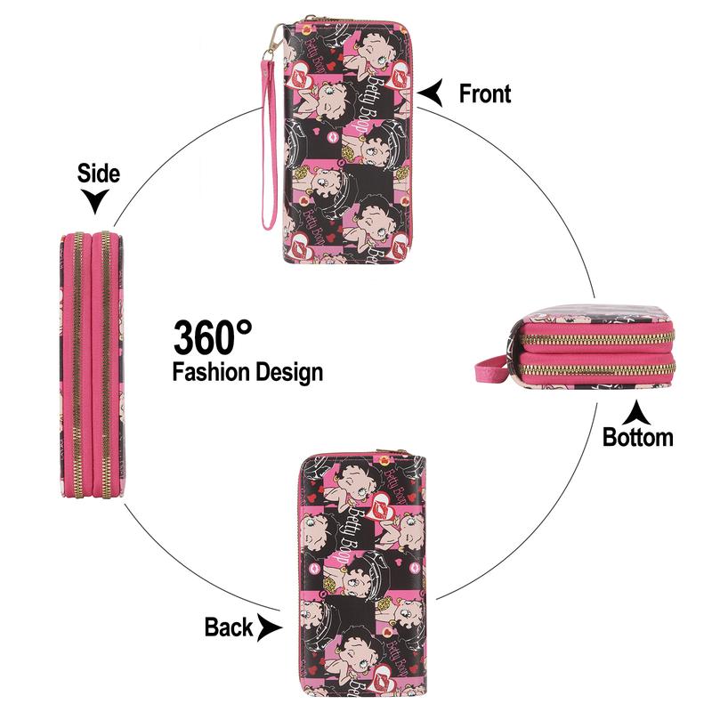 Betty Boop Single & Double Zipper Wristlet Wallet – Multi-Style Clutch Purse, Gift for Her