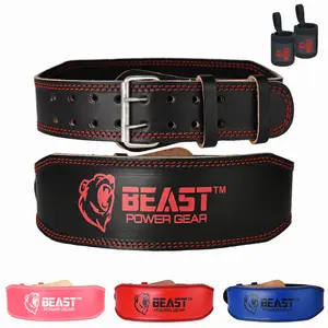 Weight Lifting Belt 4inch Genuine Leather Weight Lifting Belt with Free Wrist Wraps for Men & Women - Adjustable Buckle, Ergonomic Design, Premium Fitness Accessory