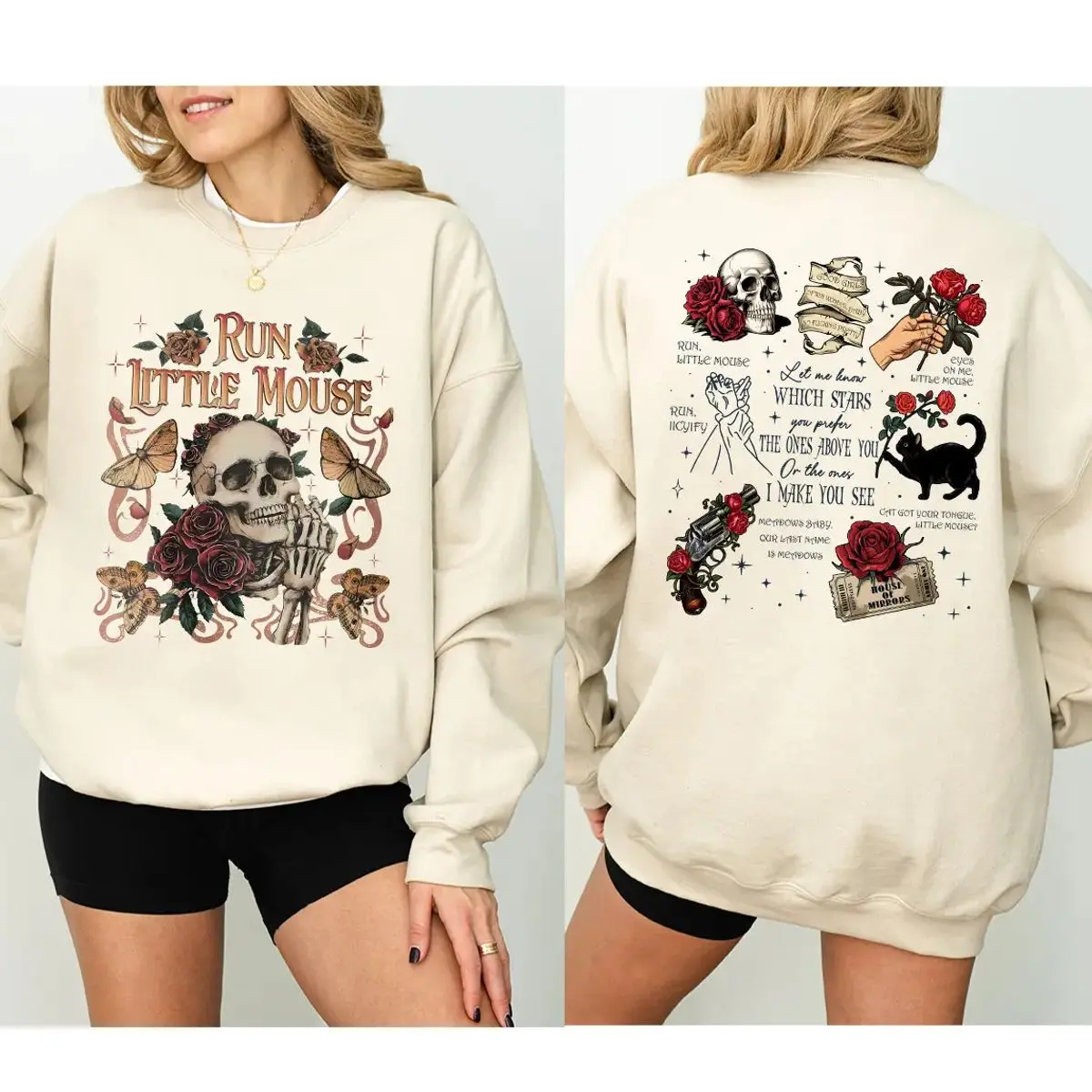 Run Little Mouse 2 Sides Sweatshirt, Vintage Haunting Adeline Shirt, Dark Romance, Rose Skeleton Hoodie, Spicy Reader, Bookworm Gift, Unisex Sweater Pullover Tee