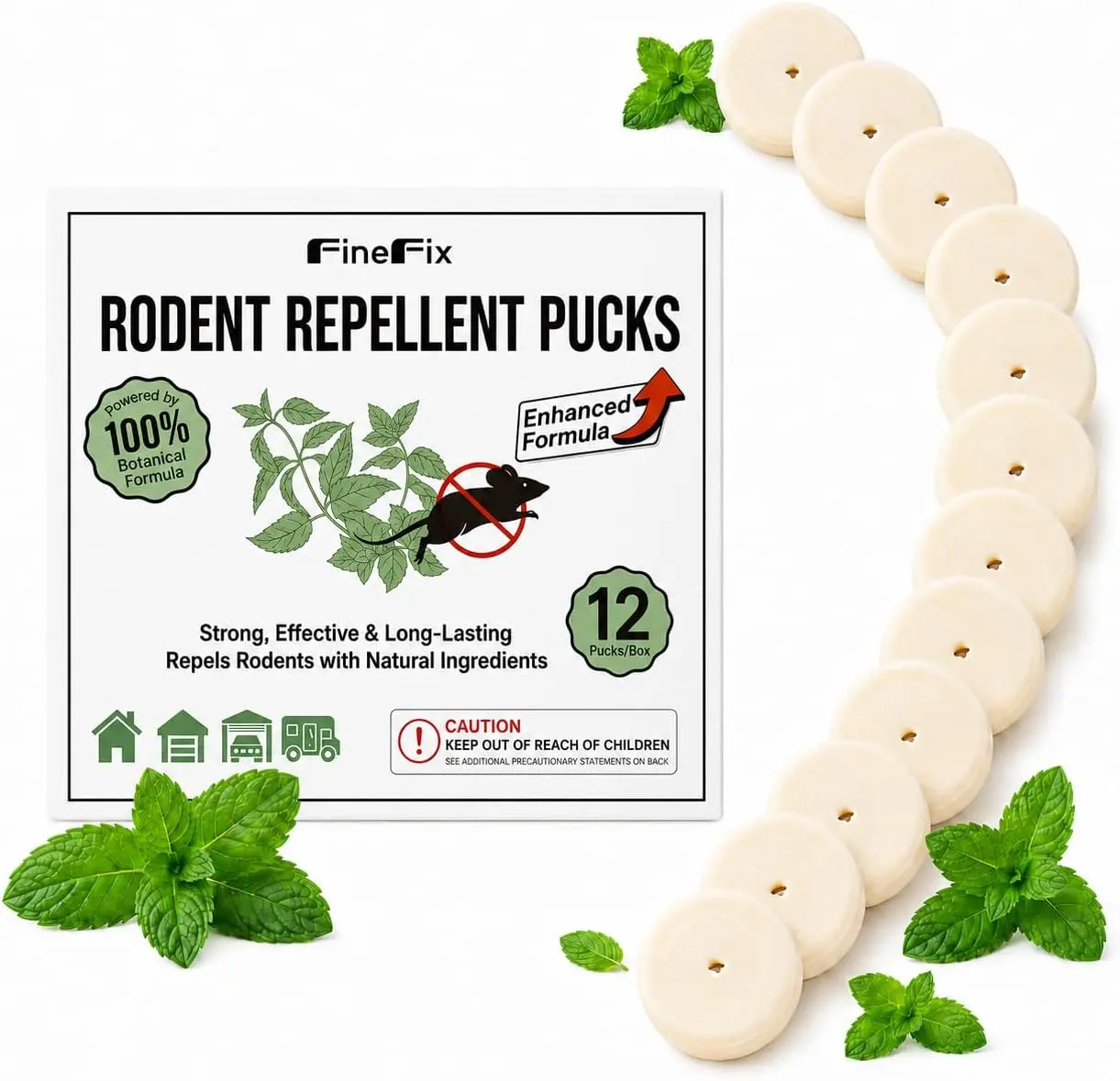 FineFix Mouse Repellent 12 Pack, Natural Mice Deterrent for Garage, Attic, Basement, RV Storage, Peppermint Oil Rodent Repellent, Family and Pet Friendly, Trap and Poison Alternative