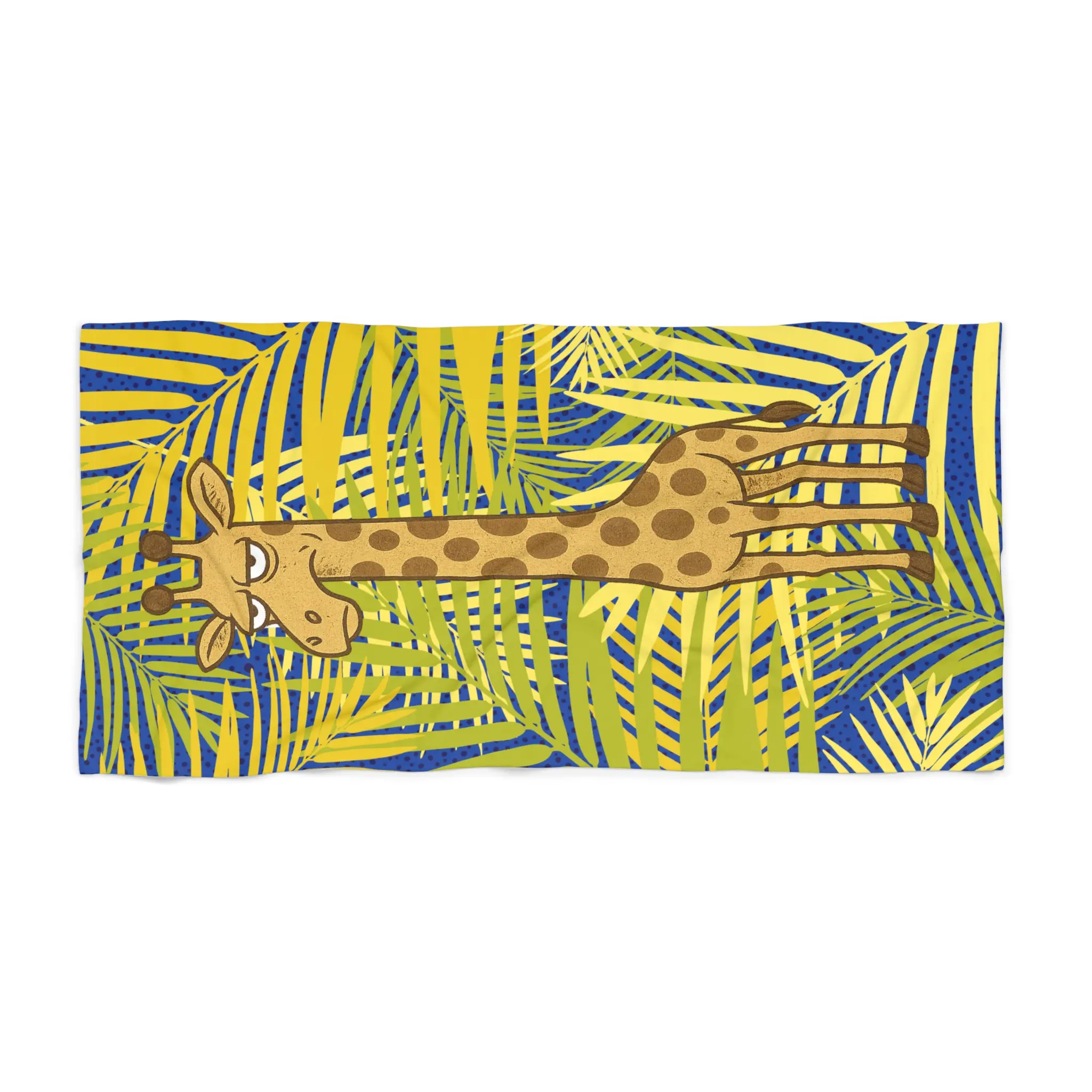 Sleepy Giraffe Palm Leaves Beach Towel | Tropical Animal Print