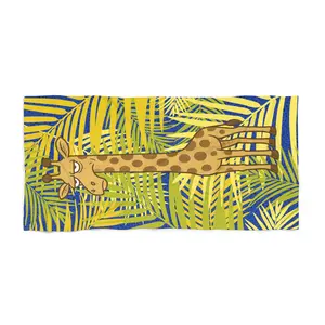 Sleepy Giraffe Palm Leaves Beach Towel | Tropical Animal Print
