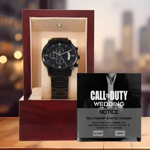 Best Man Proposal Wedding Invite - Called to Duty - Time to Suit Up - Black Chronograph Watch