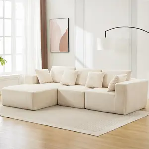 108" Corduroy Modular Sectional Sofa – 3-Piece L-Shaped Couch with Wrinkle-Resistant Fabric & Lounge Chair, High-Density Foam, Removable Washable Cushions for Living Room, No Assembly, Beige