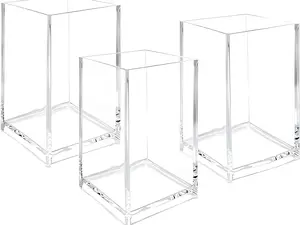 3 Pack Clear Acrylic Cosmetic Pencil Pen Holder Cup, Clear Makeup Brush Holder, Desk Acrylic Brushes Storage
