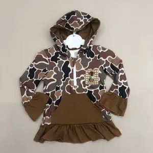 Kids Girl Hoodies Brown Camo Dog Hunting Winter Shirt Toddler Girl Winter Clothes GT1132