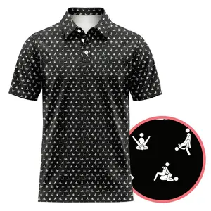 Funny Stick Figure Golf Polo Shirt Humorous Adult Positions Pattern Short Sleeve, Sarcastic Men Golf Wear, Novelty Bachelor Party Sportswear Gift