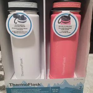 ThermoFlash Double Wall Vacuum Insulated Stainless Steel 2-Pack of Water Bottles, 24 Ounce Strawberry/Artic White