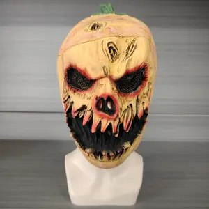 "1PC Scary Halloween Pumpkin Mask – Natural Latex, Street Style with Detailed Carving, Perfect for Mischief and Role-Playing Accessories, Ideal for Halloween Parties and Events"