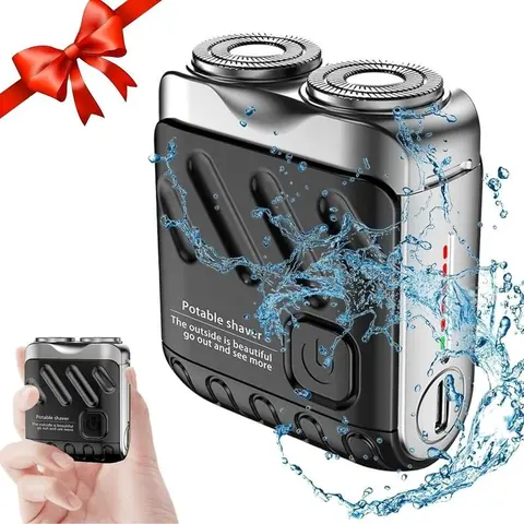 Compact Face Shaver - Portable Electric Double-Head Magnetic Shaver Kit with 1-Size Fit, Cleaning Brush, Charging Cable, Storage Bag, Moisturizing Function for Outdoor Travel Use