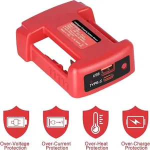 Universal 18v Lithium Ion Battery Adapter, USB Type-C Fast Charging, Compatible with Makita, Dewalt, Milwaukee Power Tools
