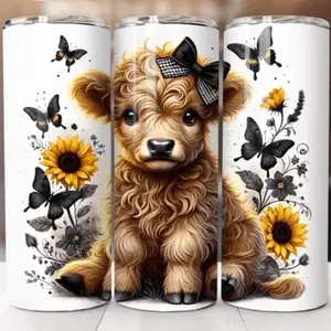 Highland cow + bow | 20oz sublimation tumbler transfer print out Bottle Drinkware spring
