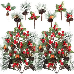 48-Piece Christmas Artificial Pine Branch Decorative Sticks Handcrafted Christmas Decorations Pinecone Spray Wreaths Christmas Tree Berry Branches Wholesale Christmas Winter Holiday Decorations