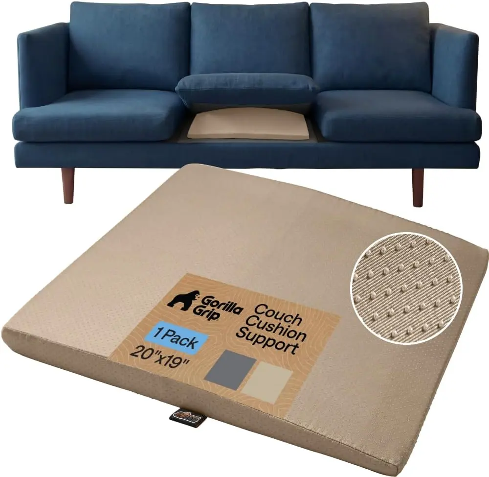 GORILLA GRIP Ergonomic High Density Couch Cushion Support Foam, Quick Rebound Sofa Lifters for Sagging Cushions, Stays in Place with Grip Dots, Replacement Stuffing, 20x19x1.75 Inches, 1 Pack, Beige