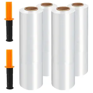 Stretch Wrap Film, Shrink Wrap for Pallet Wrap, Industrial Strength Stretch Wrap with Handles, Moving Wrapping Plastic Roll, 60 Gauge, 15Inch×1000Ft, 500% Stretch, Clear, 4-Pack