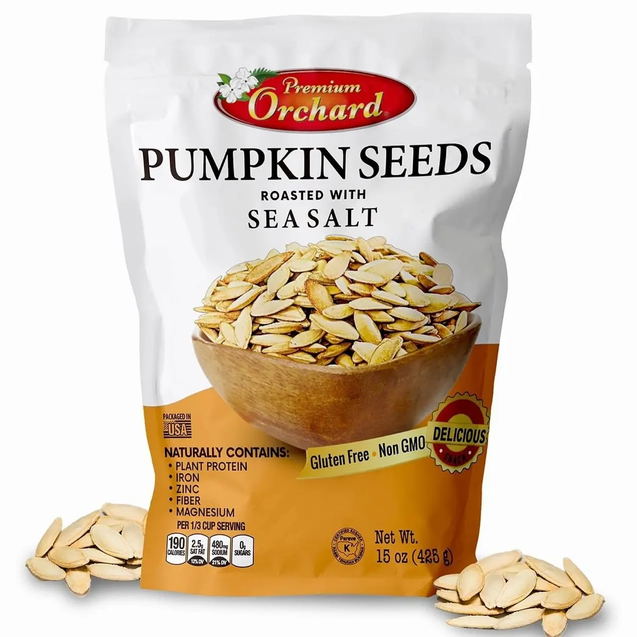 ROASTED PUMPKIN SEEDS to Eat in Shell by Premium Orchards MIXED NUTS - Salted with Sea Salt - Non-GMO Vegan Fresh Healthy Snacks/ - Great source of Plant Protein, Zinc, Magnesium & Iron - 1 Bag