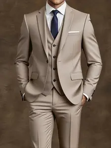 Men's 3pcs Suit- Slim Fit Tuxedo Set for Weddings& Formal Occasions, Black Suit with White Shirt& Pants, Perfect for Office Meetings and Elegant Events, Formal Attire| Durable Wedding Wear, Elegant Event Clothing, Formal Occasion Outfit