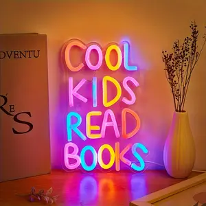1pc Cool Kids Read Books LED Neon Sign Lamps For Festive Decoration, For Boys Girl Gifts, For Students Room Study Classroom Decoration, Powered By USB
